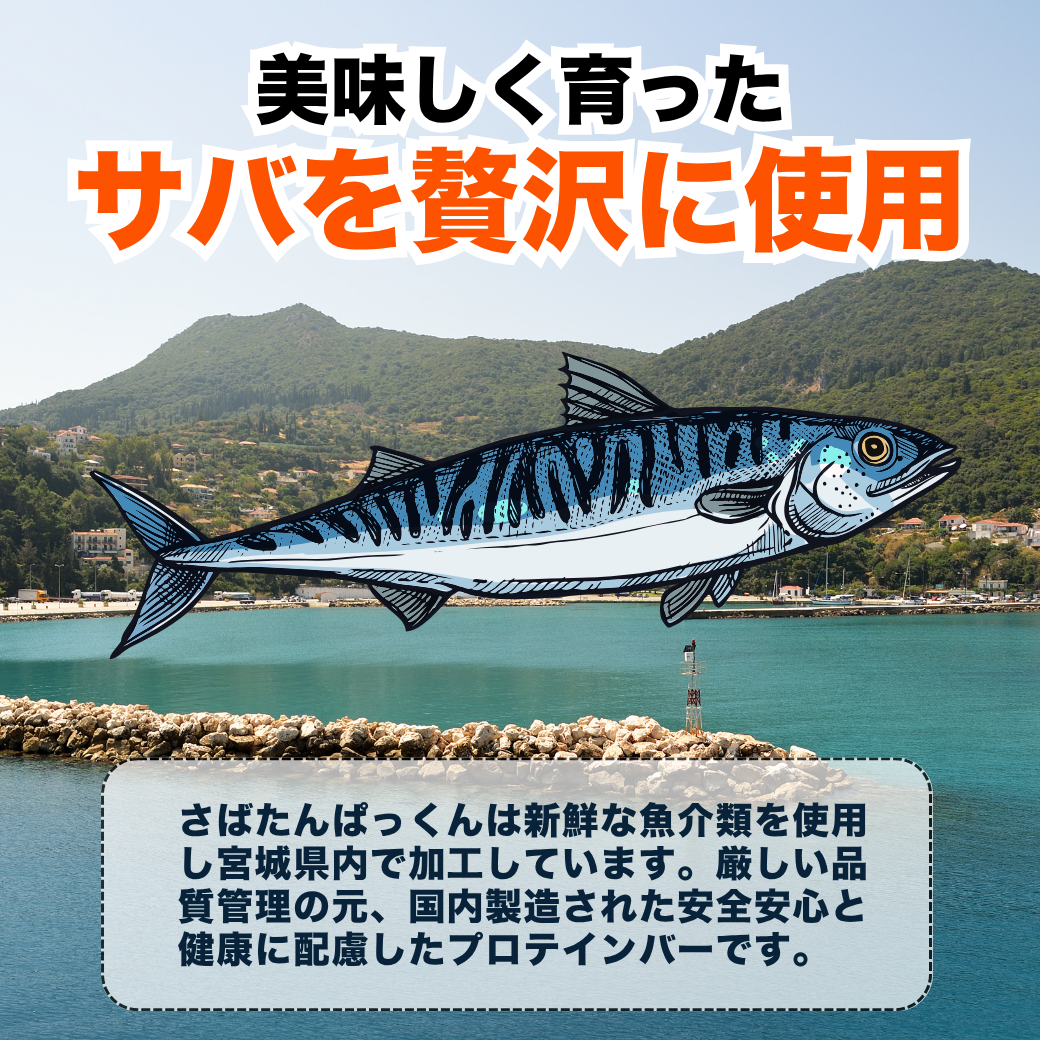 KGGフィッシュプロテインバー「さばたんぱっくん」サバ 国内製造 宮城県気仙沼市発